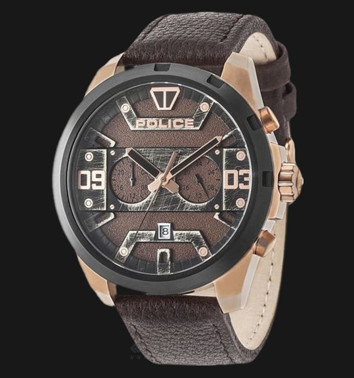 Police Dash PL.15365JSRB/12 Chronograph Men Brown Glitter Dial Brown Leather Watch
