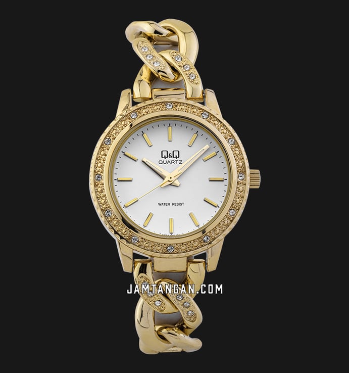 Q&Q Fashion F535-001Y Ladies White Dial Gold Alloy Steel Strap [No Box]