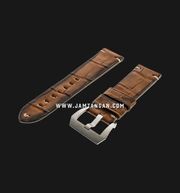 Strap Romeo Handmade in Italy 24mm Brown Leather Silver Buckle 112AH02-24X22