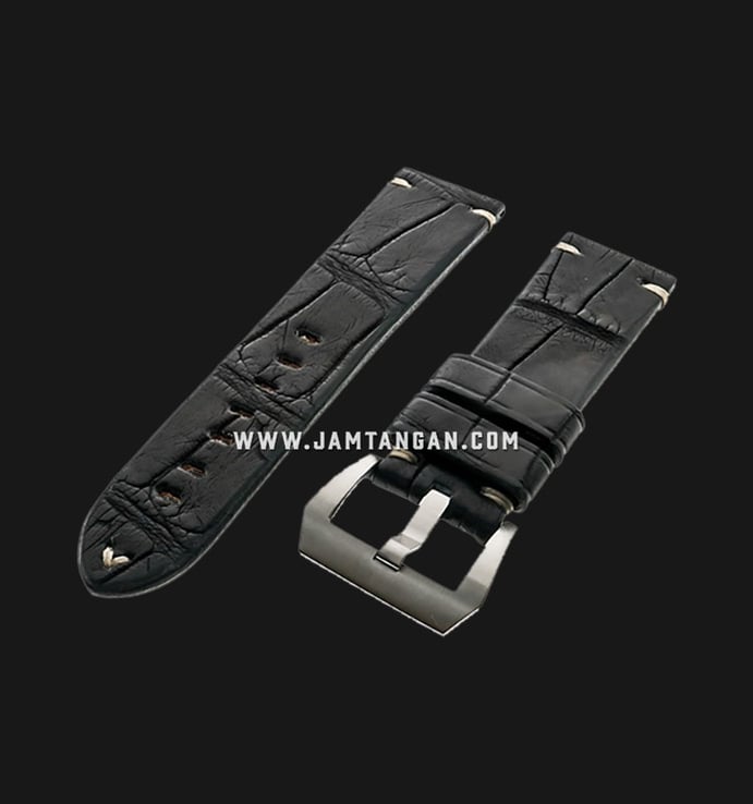 Strap Romeo Handmade in Italy 24mm Black Leather Silver Buckle 112AH13-24X22