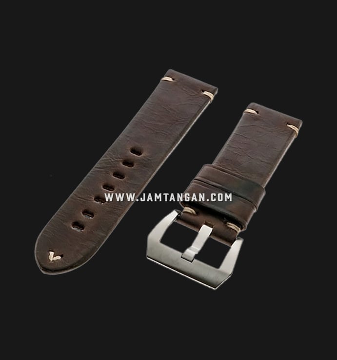 Strap Romeo Handmade in Italy 24mm Brown Leather Silver Buckle 112AK07-24X22
