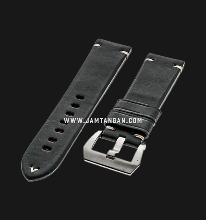 Strap Romeo Handmade in Italy 22mm Black Leather Silver Buckle 112BD01-22X20