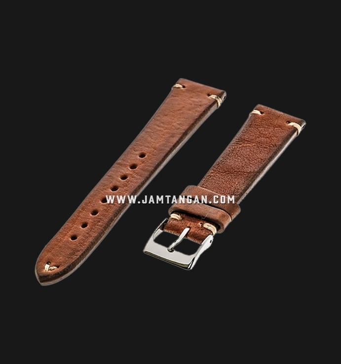 Strap Romeo Handmade in Italy 20mm Brown Leather Silver Buckle 112BD05-20X16