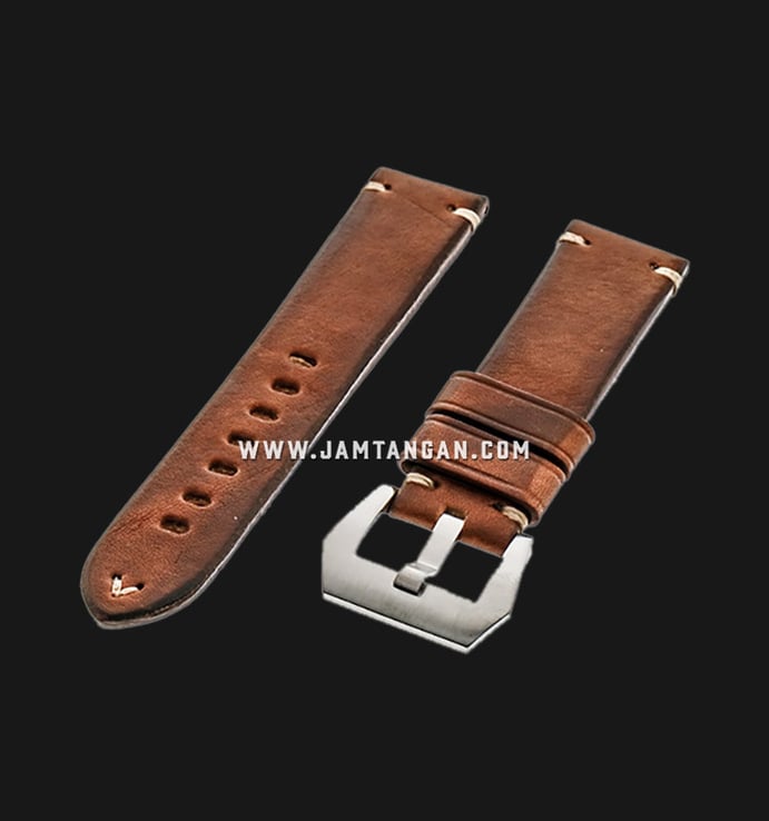 Strap Romeo Handmade in Italy 22mm Brown Leather Silver Buckle 112BD05-22X20
