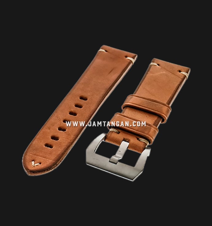 Strap Romeo Handmade in Italy 24mm Brown Leather Silver Buckle 112BD08-24X22