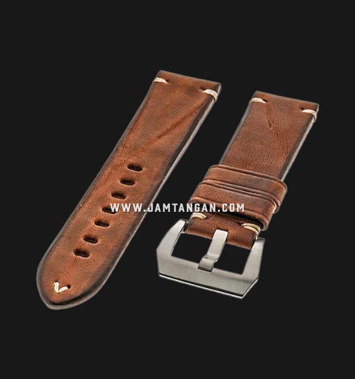Strap Romeo Handmade in Italy 24mm Brown Leather Silver Buckle 112BD17-24X22
