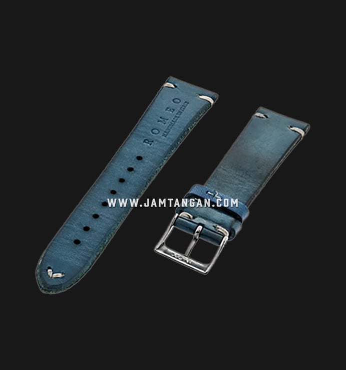 Strap Romeo Handmade in Italy 20mm Blue Leather Silver Buckle BERLUTIBLUE-20X16