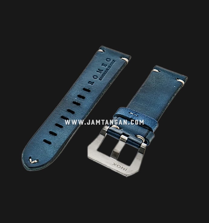 Strap Romeo Handmade in Italy 22mm Blue Leather Silver Buckle BERLUTIBLUE-22X20