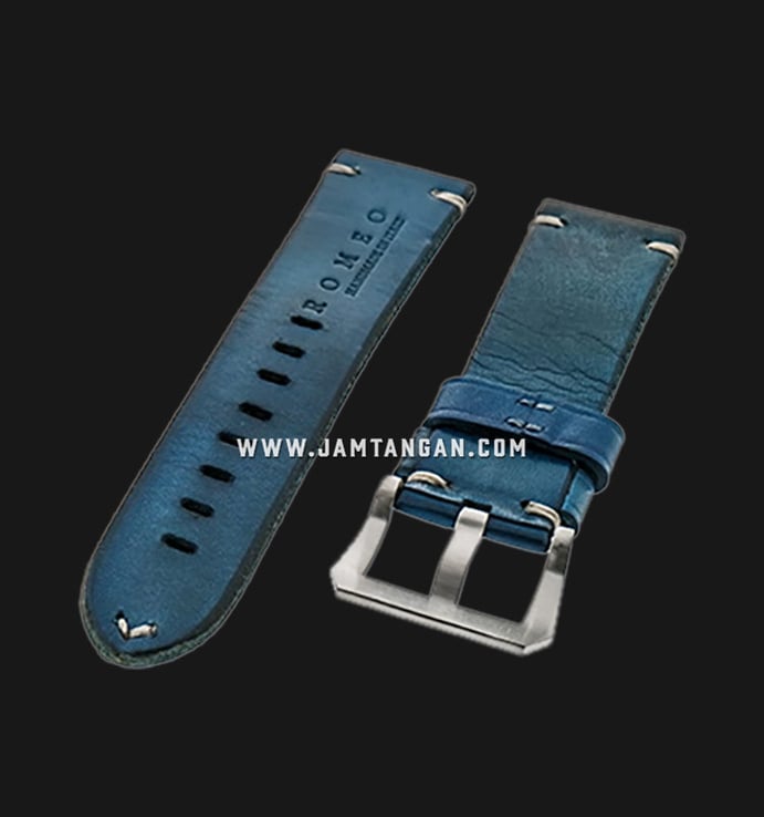 Strap Romeo Handmade in Italy 24mm Blue Leather Silver Buckle BERLUTIBLUE-24X22