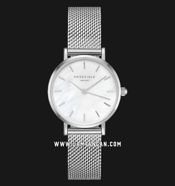 Rosefield Small Edit 26WS-266 Ladies White Pearl Dial Silver Mesh Strap