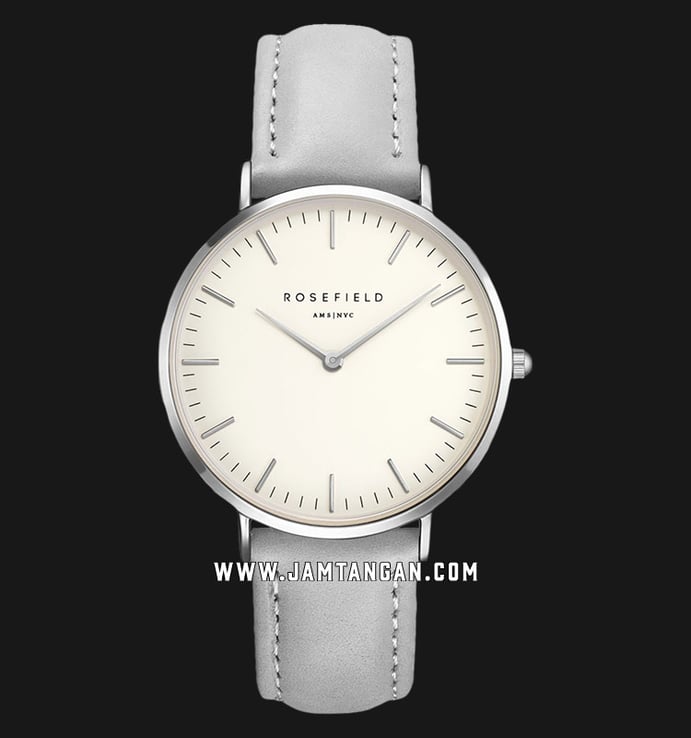 Rosefield Bowery BWGS-B10 Ladies White Dial Grey Leather Strap