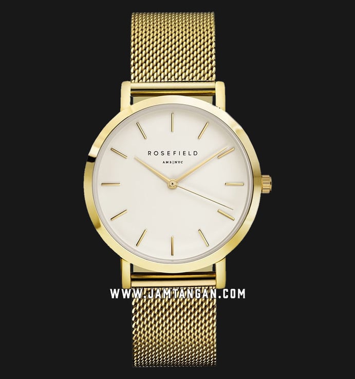 Rosefield MWG-M41 Ladies White Dial Gold Mesh Strap