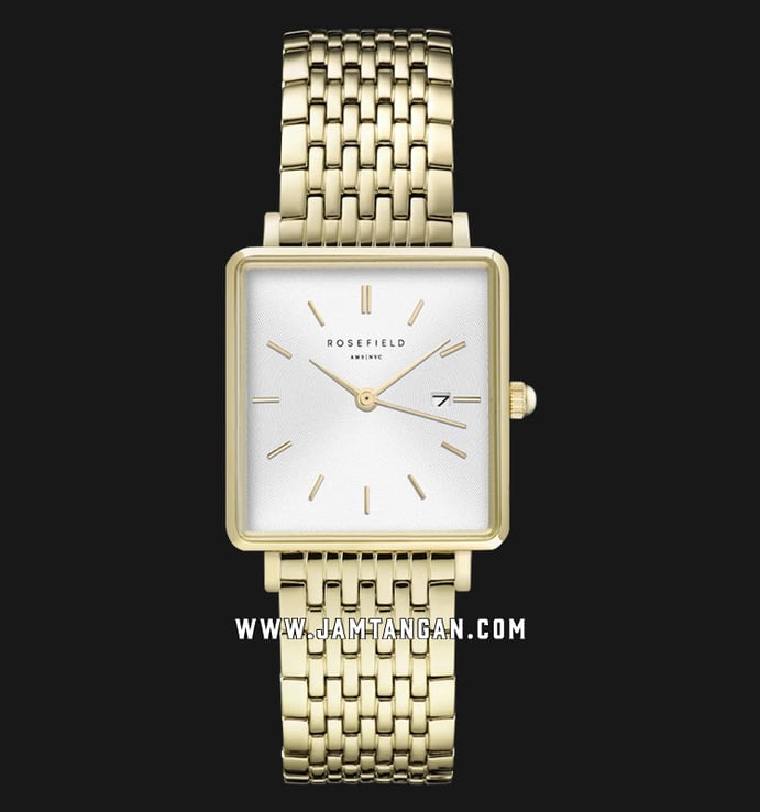 Rosefield QWSG-Q09 Ladies White Dial Gold Stainless Steel Strap