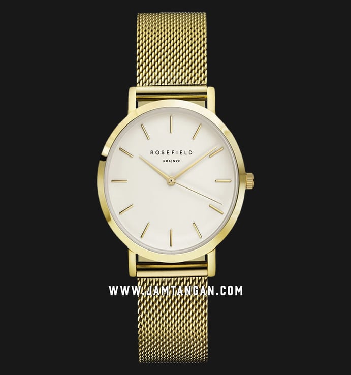 Rosefield Tribeca TWG-T51 Ladies White Dial Gold Mesh Strap