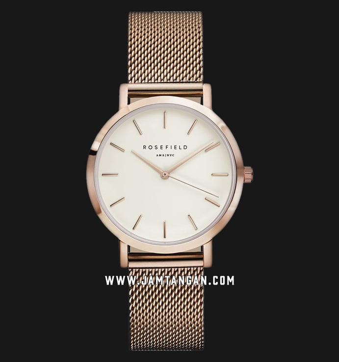 Rosefield TWR-T50 Ladies White Dial Rose Gold Mesh Strap