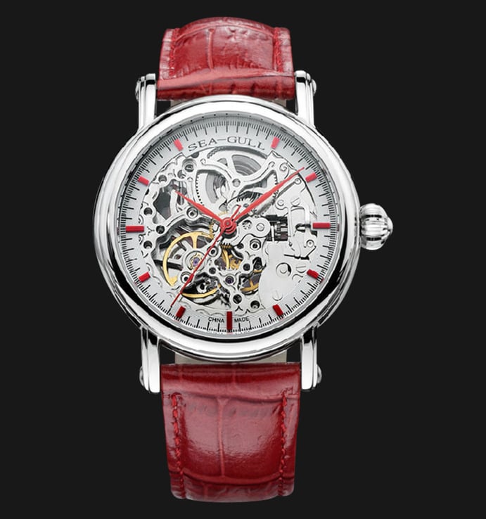 Seagull 182SK - Automatic Mechanical Skeleton Dial Red Leather