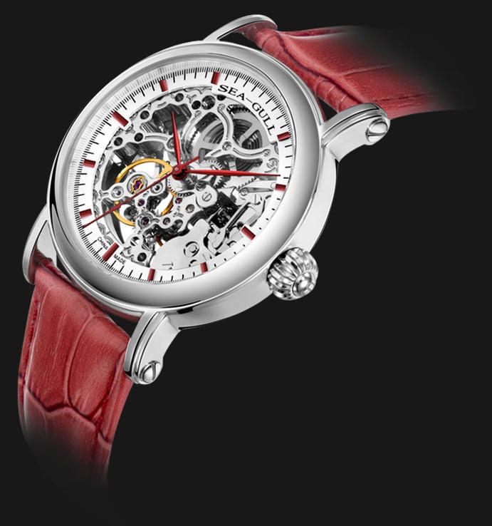 Seagull M182SK-RD - Automatic Mechanical Skeleton Dial Red Leather