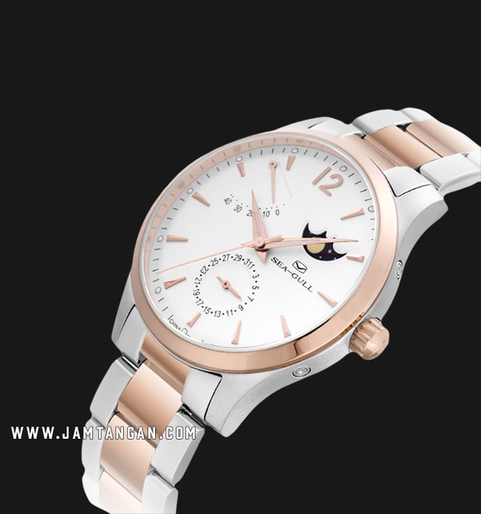 Seagull 217.423 Classic Automatic Mechanical Moonphase Silver Dial Dual Tone Stainless Steel Strap
