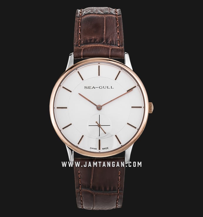 Seagull 219.388 Bauhaus Mechanical Silver Dial Brown Leather Strap
