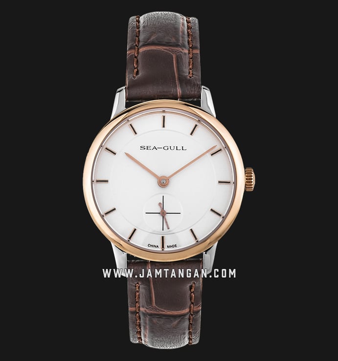 Seagull 219.388L Bauhaus Style Automatic Mechanical Ladies Silver Dial Brown Leather Strap
