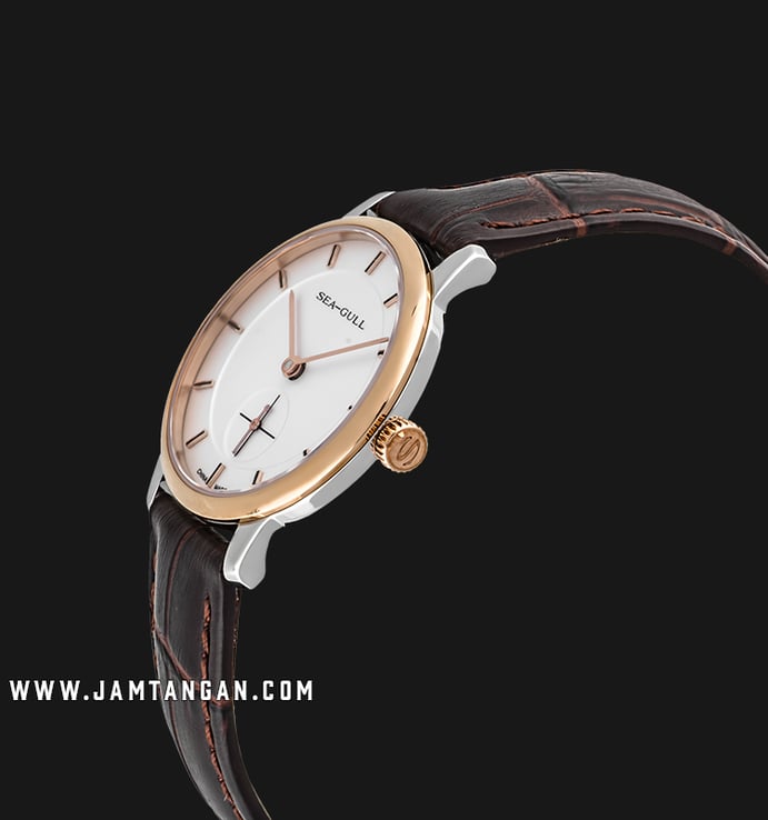 Seagull 219.388L Bauhaus Style Automatic Mechanical Ladies Silver Dial Brown Leather Strap