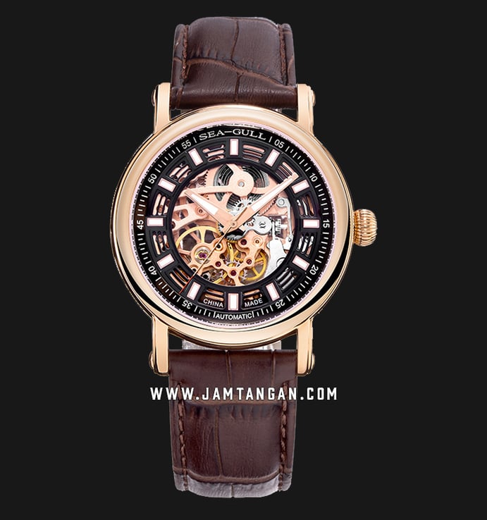 Seagull 519.338K Automatic Skeleton Dial Brown Leather Strap