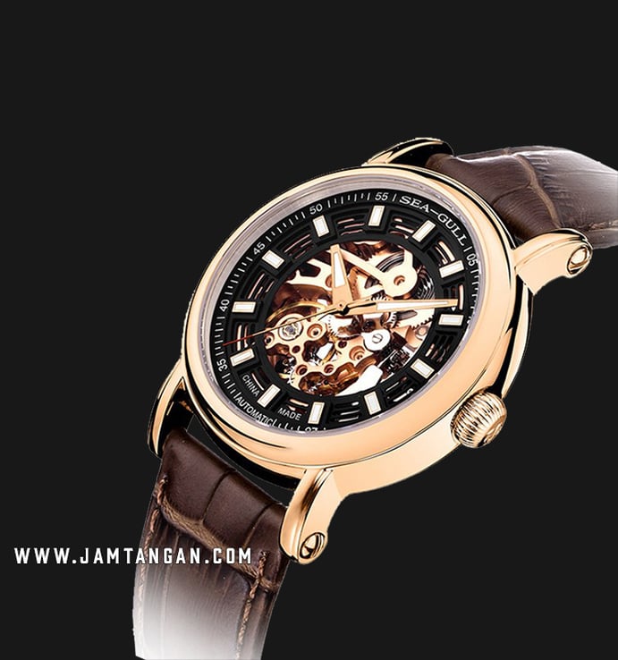 Seagull 519.338K Automatic Skeleton Dial Brown Leather Strap