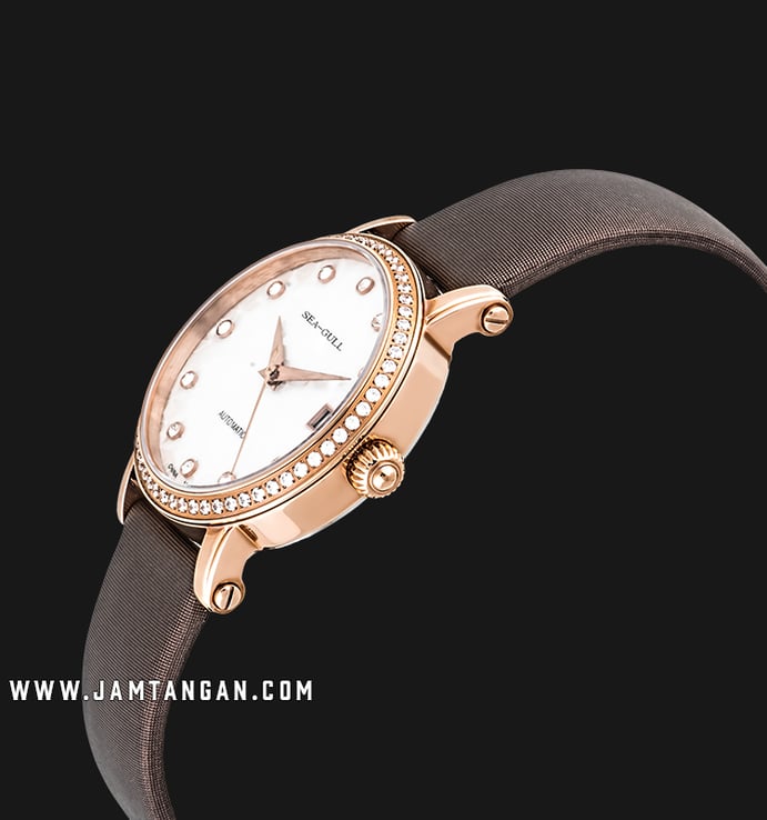 Seagull 719.387 Automatic Mechanical Ladies White Mother of Pearl Dial Brown Leather Strap