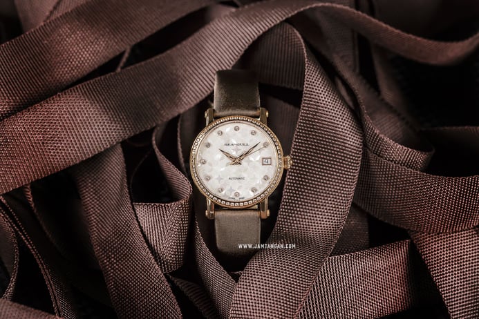 Seagull 719.387 Automatic Mechanical Ladies White Mother of Pearl Dial Brown Leather Strap