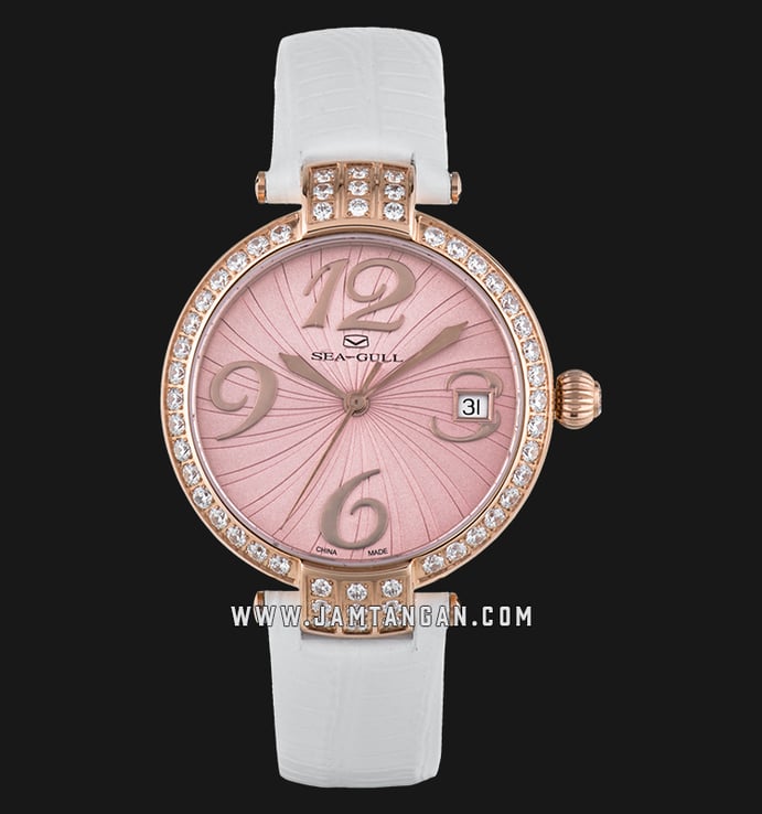Seagull 719.753L-WH Classic Mechanical Ladies Pink Dial White Leather Strap