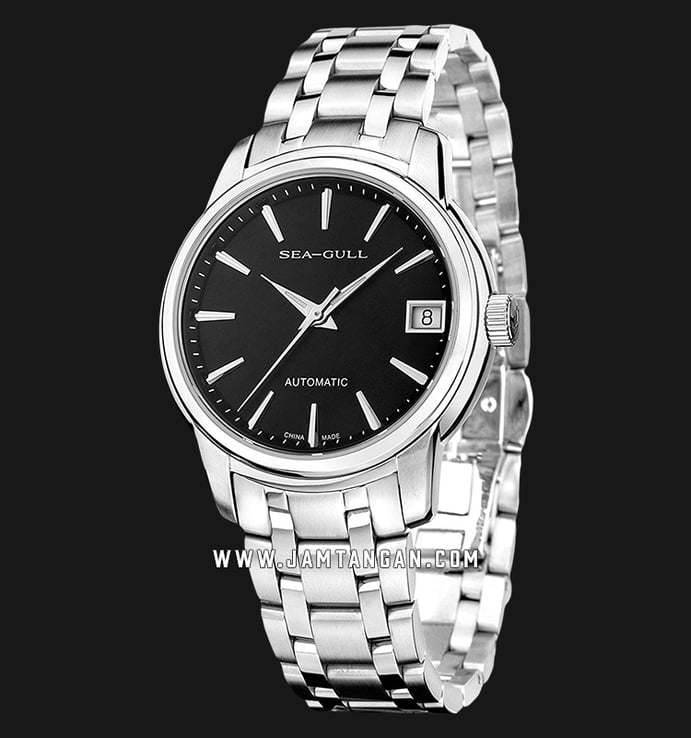 Seagull 816.421-BL Classic Automatic Mechanical Black Dial Stainless Steel Strap