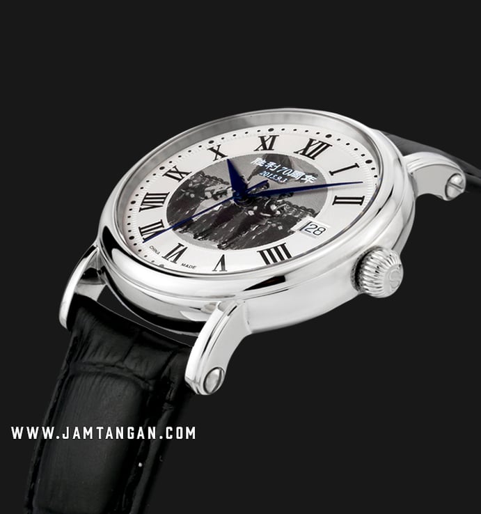 Seagull 819.368YB Classic Automatic Mechanical Silver Dial Black Leather Strap FOUNDATION SERIES