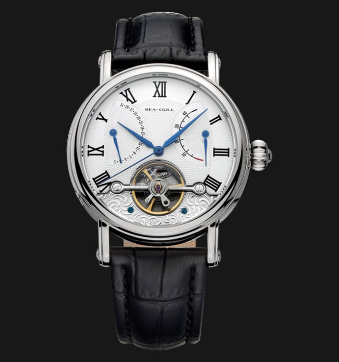 Seagull 819.381 - Automatic Mechanical Open Heart Black Leather