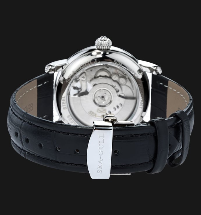 Seagull 819.383 - Automatic Mechanical Open Heart Black Leather