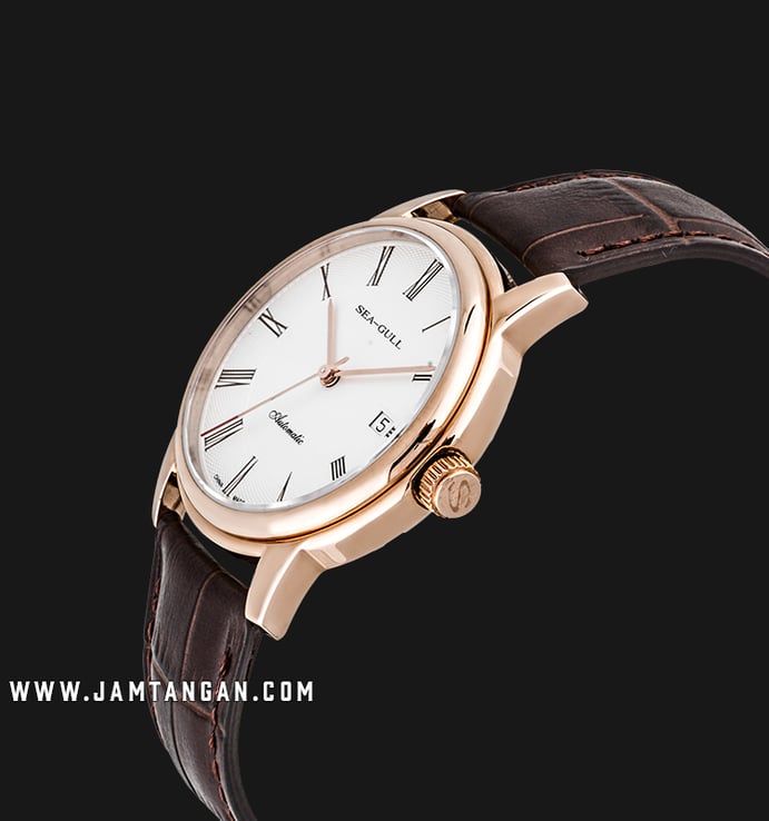 Seagull D519.405 Classic Automatic Mechanical White Dial Brown Leather Strap
