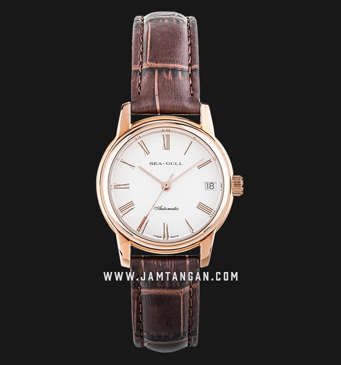 Seagull D519.405L Classic Automatic Mechanical Ladies White Dial Brown Leather Strap