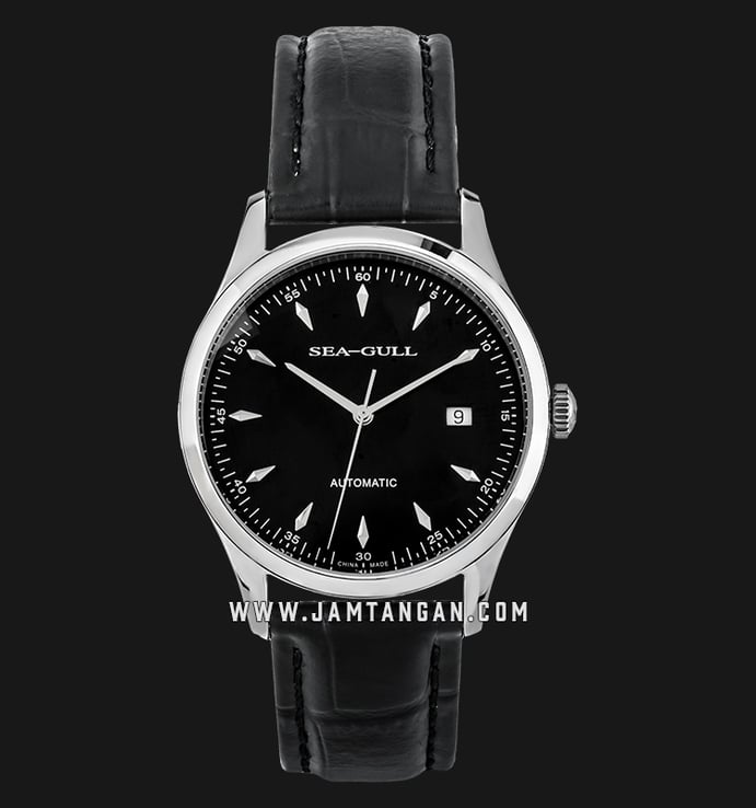Seagull D819.447-BL Classic Automatic Mechanical Black Dial Black Leather Strap