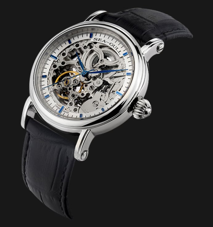 Seagull M182SK-BL - Automatic Mechanical Skeleton Dial Black Leather
