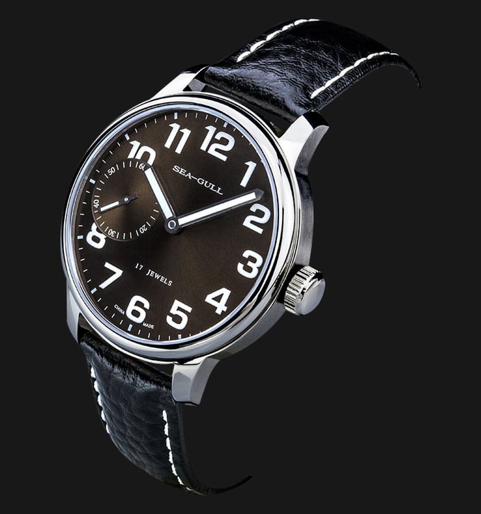 Seagull M222S-BR - Manual Mechanical Black Leather Strap