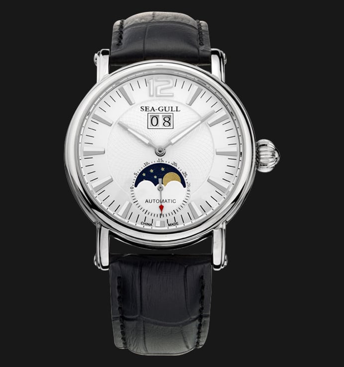 Seagull M308S - Automatic Mechanical Moon Phase Black Leather