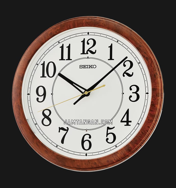 Jam Dinding Seiko QXA788B Hi/Lo 32.2cm White Dial Brown Wood Pattern Round Case