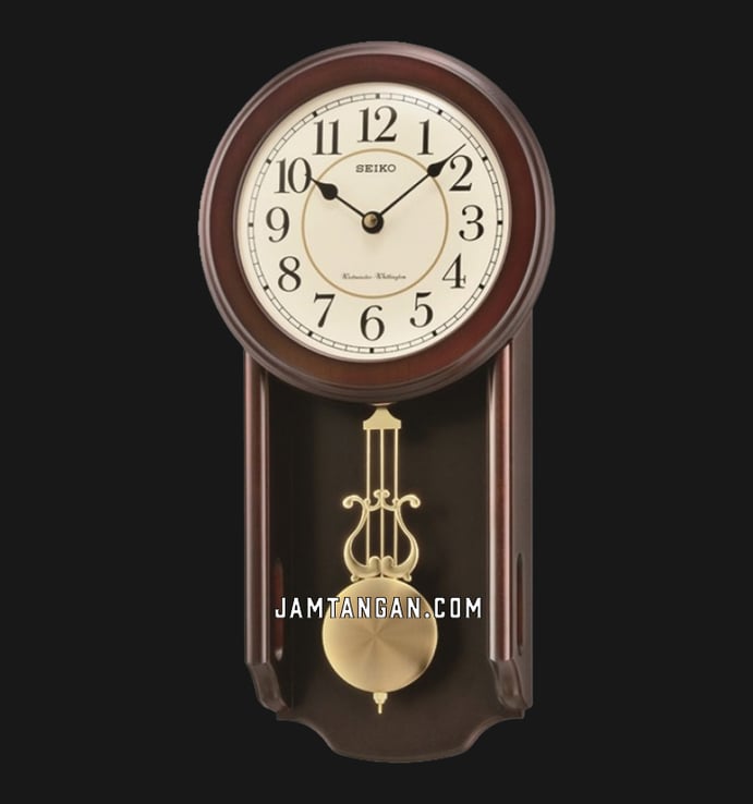 Jam Dinding Seiko QXH063B 42cm Pendulum White Dial Wooden Brown Case