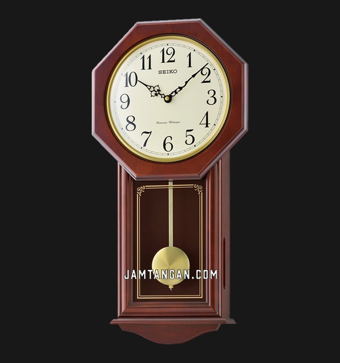 Jam Dinding Seiko QXH076B 60cm Pendulum White Dial Wooden Brown Case