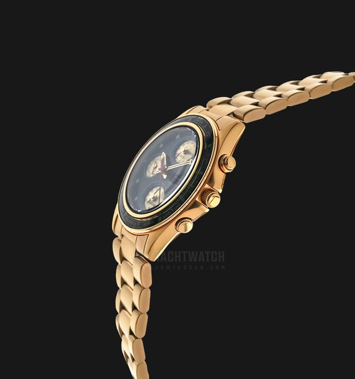 Seiko Chronograph SEL012J Sports Quartz Watch Black Dial Gold Stainless Steel