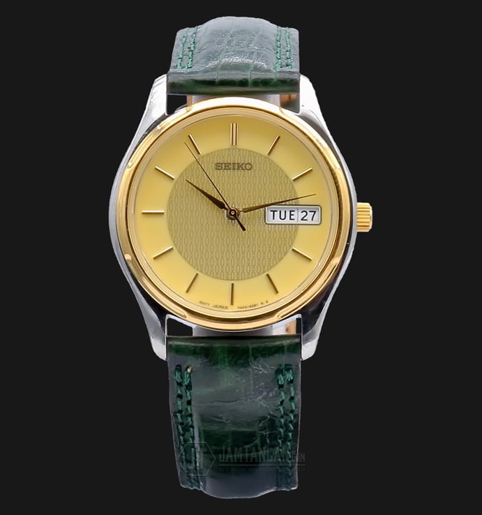 Seiko Classic SGF510P Gold Dial Green Leather Strap