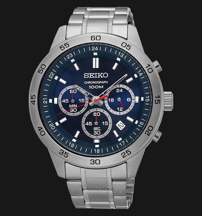 Seiko Chronograph SKS517P1 Blue Dial Red Hands Stainless Steel Bracelet