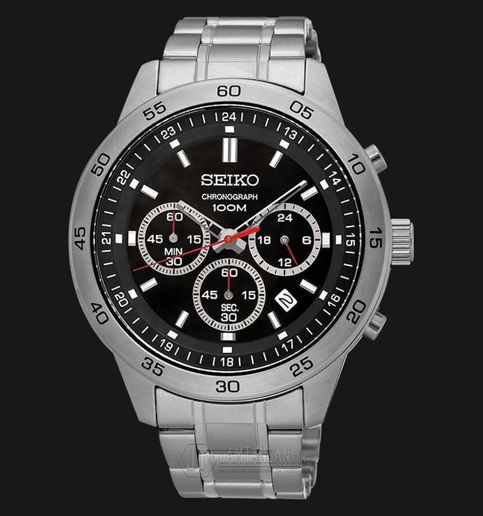 Seiko Chronograph SKS519P1 Black Dial Red Hands Stainless Steel Bracelet