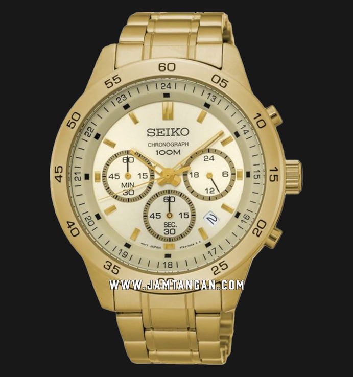 Seiko Chronograph SKS526P1 Gold Dial Gold Stainless Steel Strap