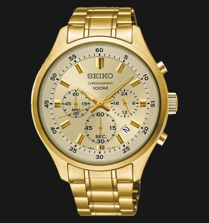Seiko Chronograph SKS592P1 Men Champagne Dial Gold Stainless Steel Strap