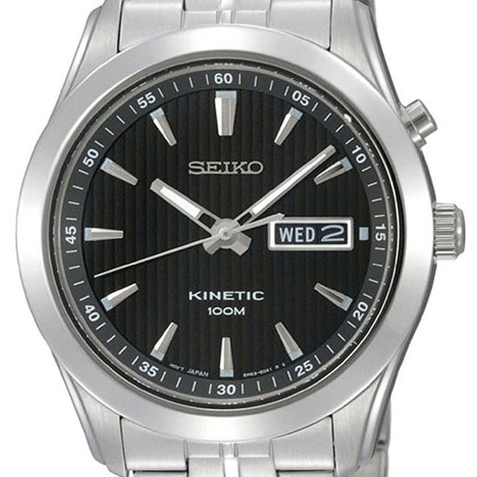 Seiko Kinetic SMY103P1 Black Dial Stainless Steel Strap
